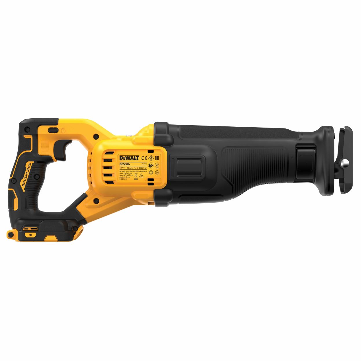 Аккумуляторная сабельная пила DEWALT DCS386NT, 18/54 В, 3000 ход/мин, 28.6 мм, без АКБ и ЗУ, в кейсе TSTAK (DCS386NT-XJ)