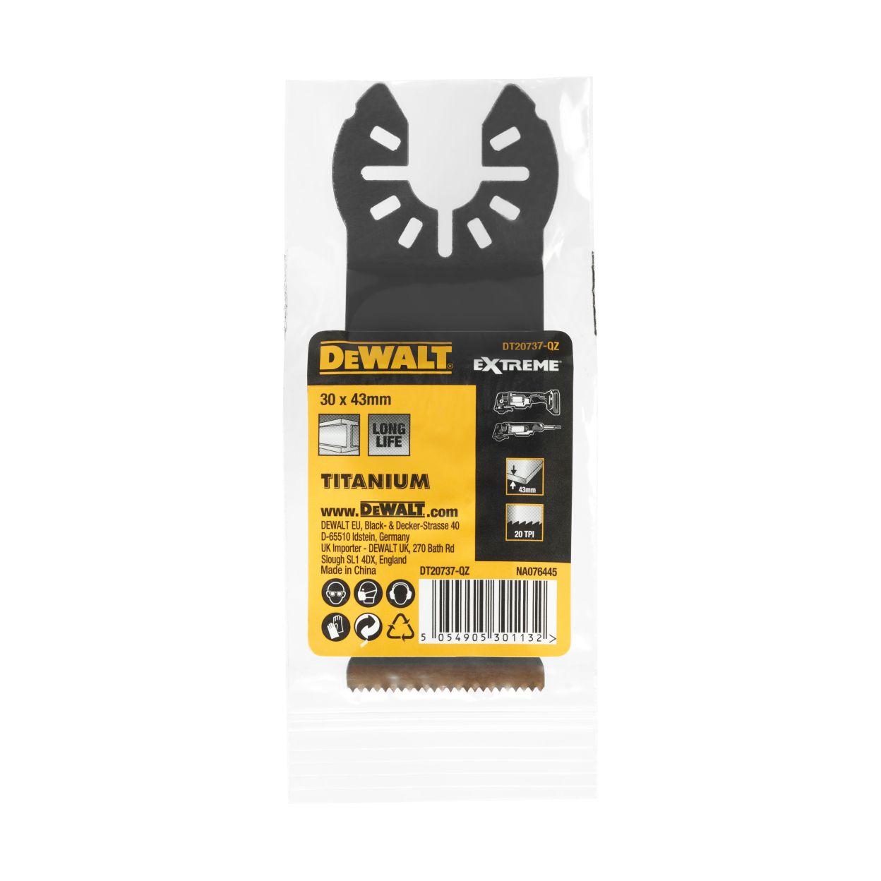 Титановое металлическое лезвие DeWalt, по дереву и металлу, 30 x 44 мм, DT20737