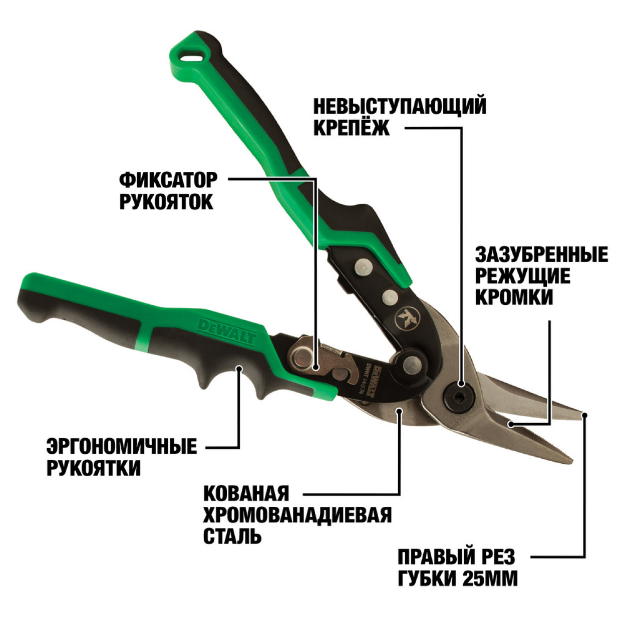 Ножницы по металлу DEWALT ERGO DWHT14674-0, правые, 250 мм.