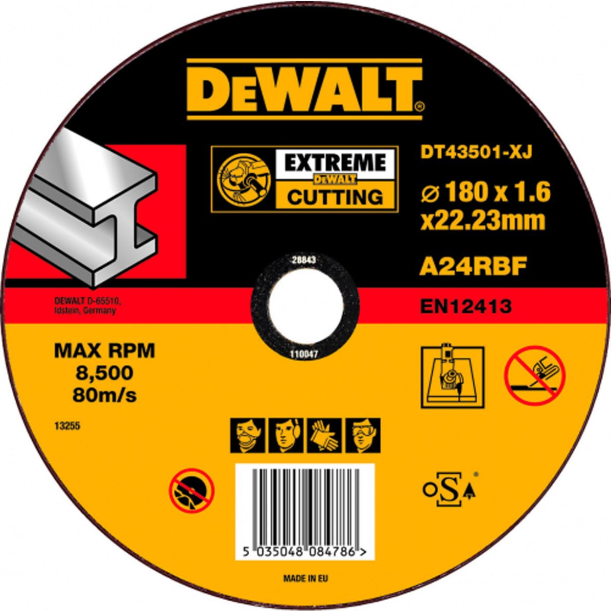 Круг отрезной по металлу EXTREME 180x22.2x1.6мм тип 1 DEWALT DT43501