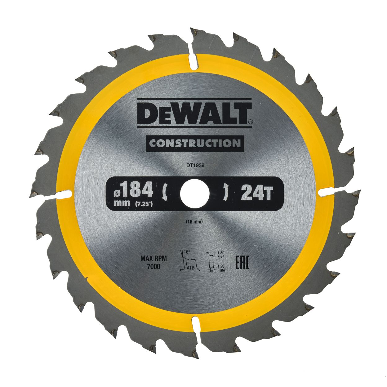 Диск пильный по дереву DEWALT CONSTRUCTION, 184х16х1.2 мм (DT1939-QZ)