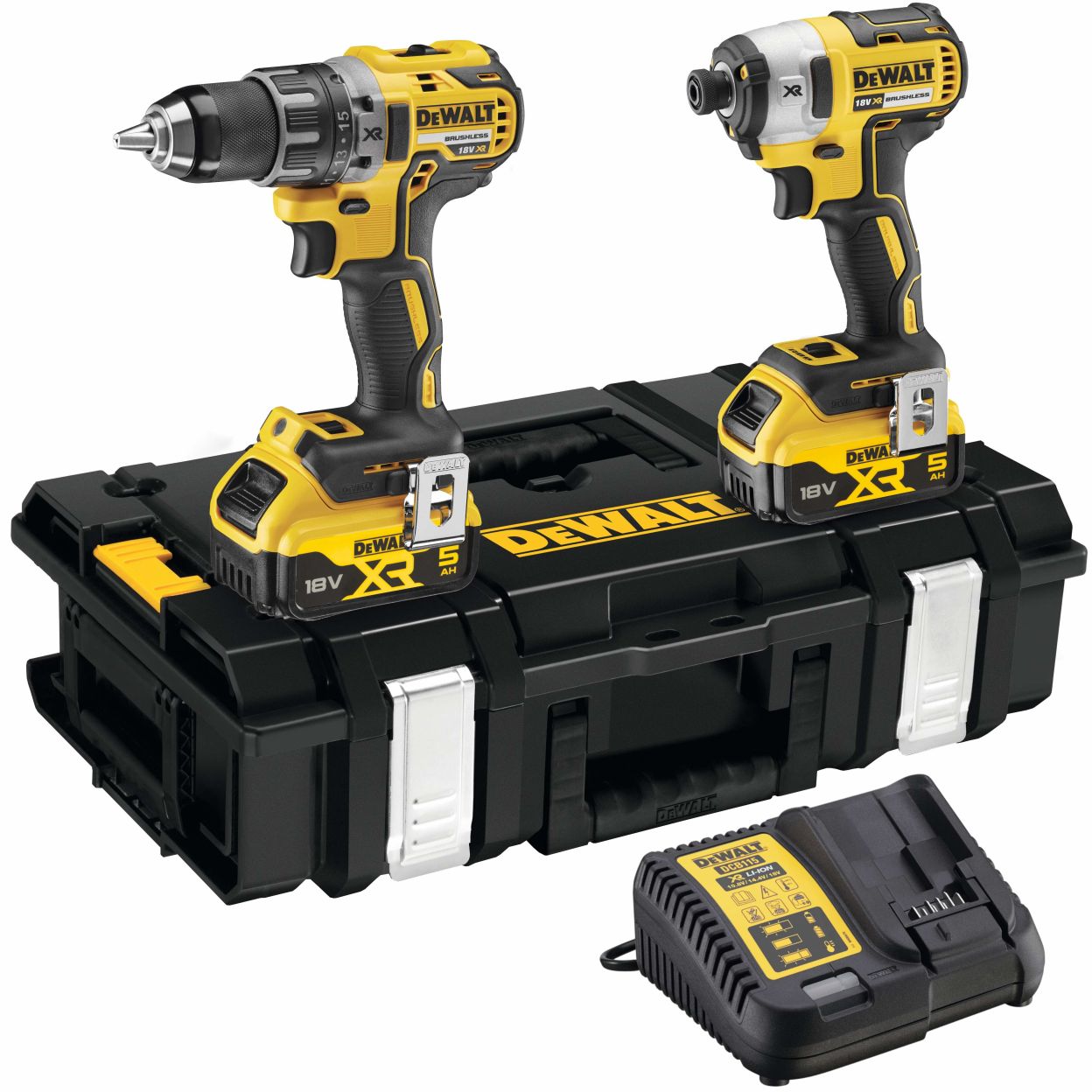 Аккумуляторный набор DEWALT DCK266P2, 18 В: ударная дрель-шуруповерт DCD796 + шуруповерт DCF887, с 2 АКБ 5 Ач и ЗУ, в кейсе