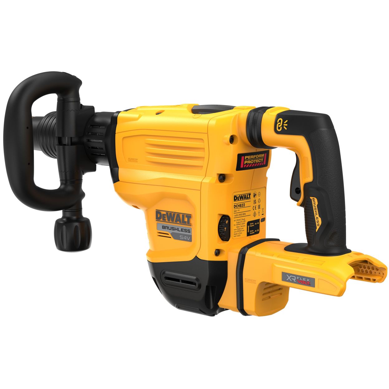 Аккумуляторный отбойный молоток DEWALT DCH832X2, 54 В, 10.5 Дж, 2900 уд/мин, с 2 АКБ 3 Ач и ЗУ, в кейсе (DCH832X2-QW)