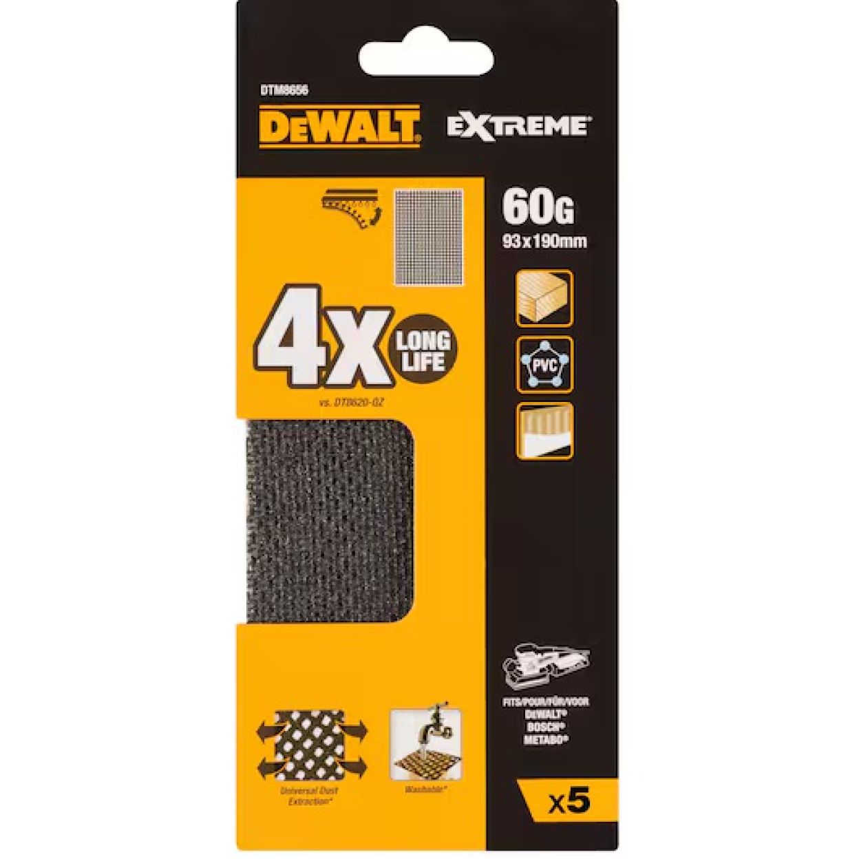 Сетчатый шлифлист DEWALT DTM8656, 93х190 мм, 60G, 5 шт. (DTM8656-QZ)