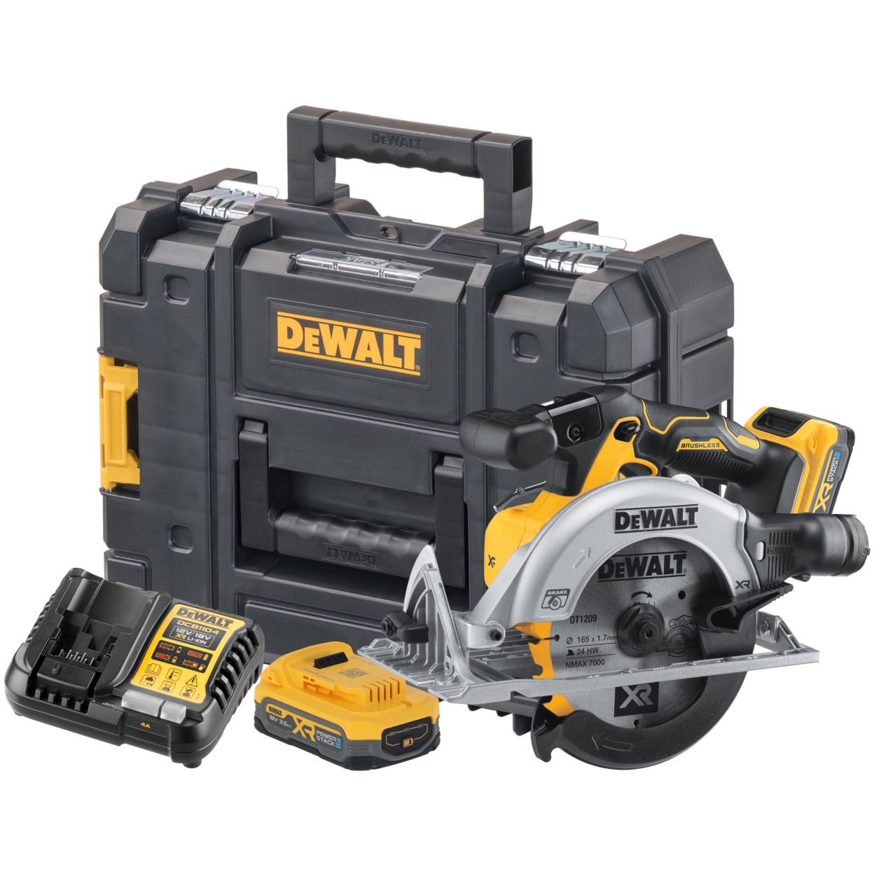 Аккумуляторная дисковая пила DEWALT DCS565S2T, 18 В, 165 мм, 4950 об/мин, с 2 АКБ 3.5 Ач и ЗУ, в кейсе TSTAK (DCS565S2T-QW)