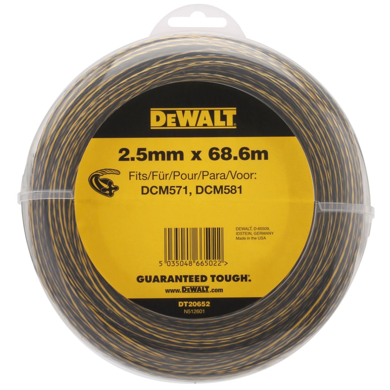 Леска для триммера DEWALT DT20652, витой квадрат, 2.5 мм, 68.6 м (DT20652-QZ)