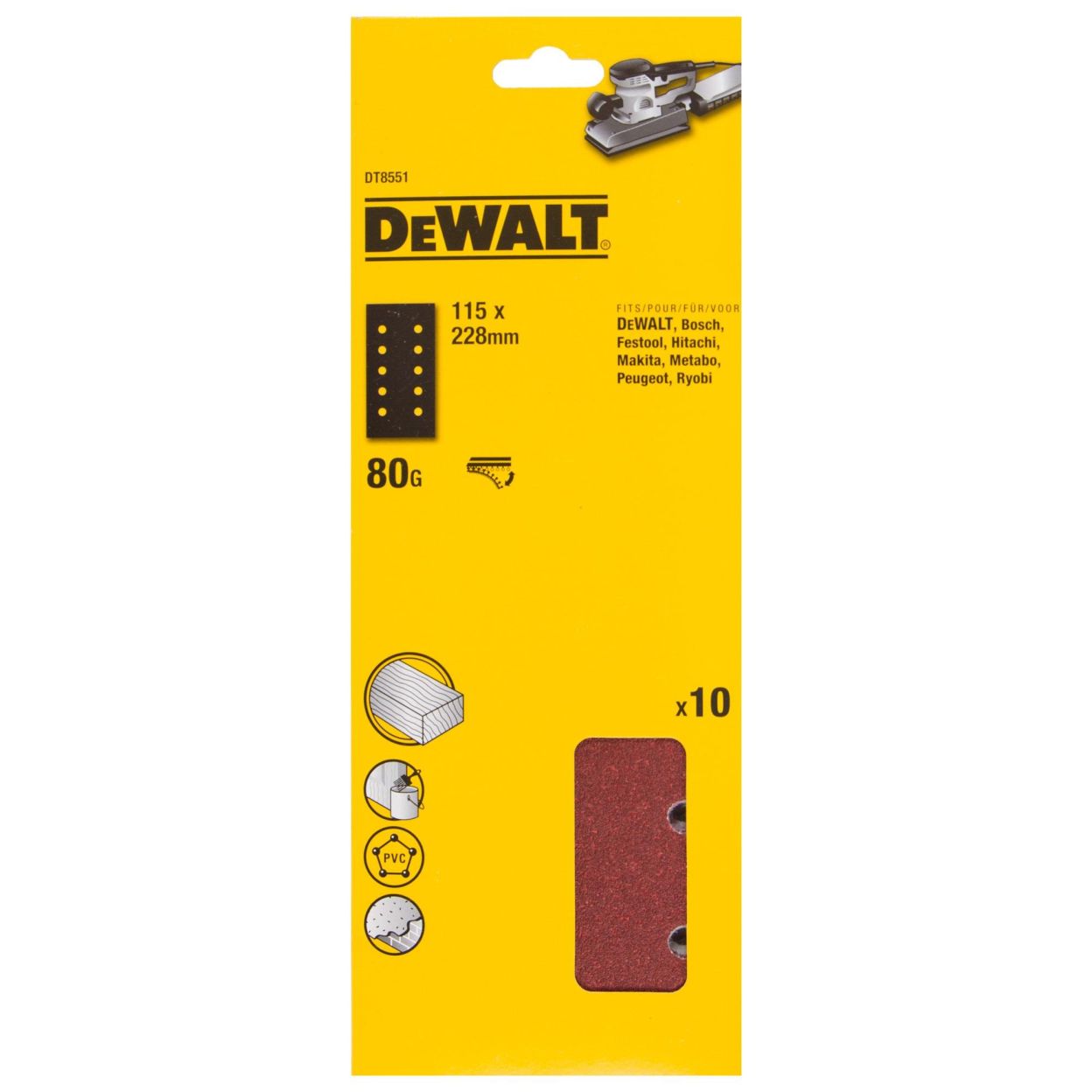 Шлифлисты перфорированные DEWALT DT8551, 115 x 228 мм, 80G, 10 шт.