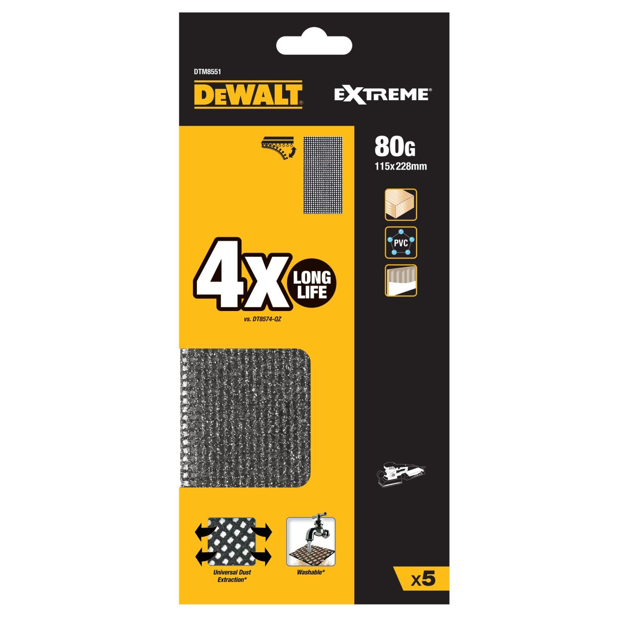 Сетчатый шлифлист DEWALT DTM8551, 115х228 мм, 80G, 5 шт. (DTM8551-QZ)