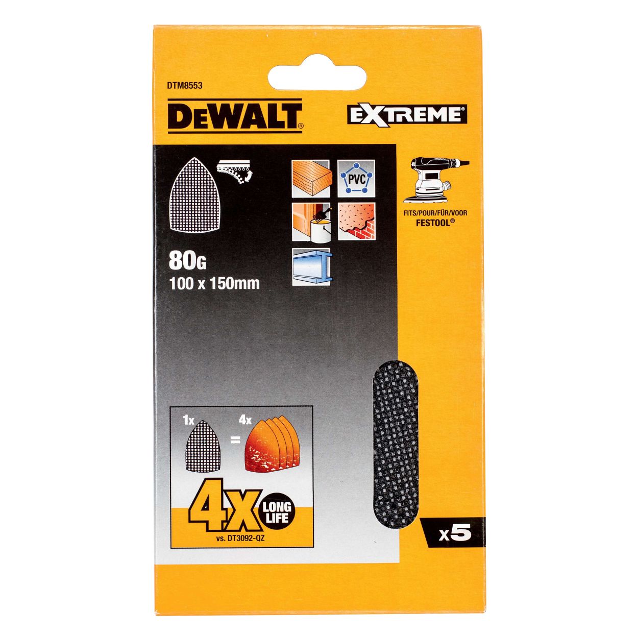 Сетчатые шлифлисты дельта DEWALT DTM8553, 100x150 мм, 80G, 5 шт. (DTM8553-QZ)