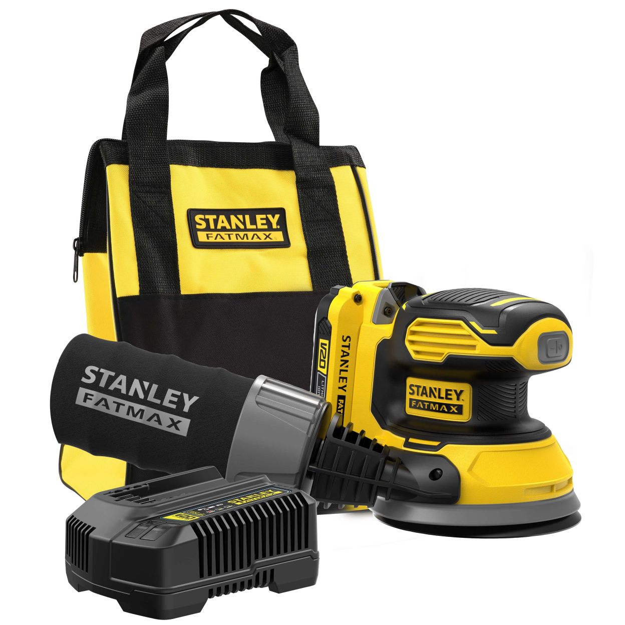 Аккумуляторная эксцентриковая шлифмашина STANLEY FATMAX, 18 В, 125 мм, 12000 кол/мин, с АКБ 2 Ач и ЗУ, в сумке, SFMCW220D1S