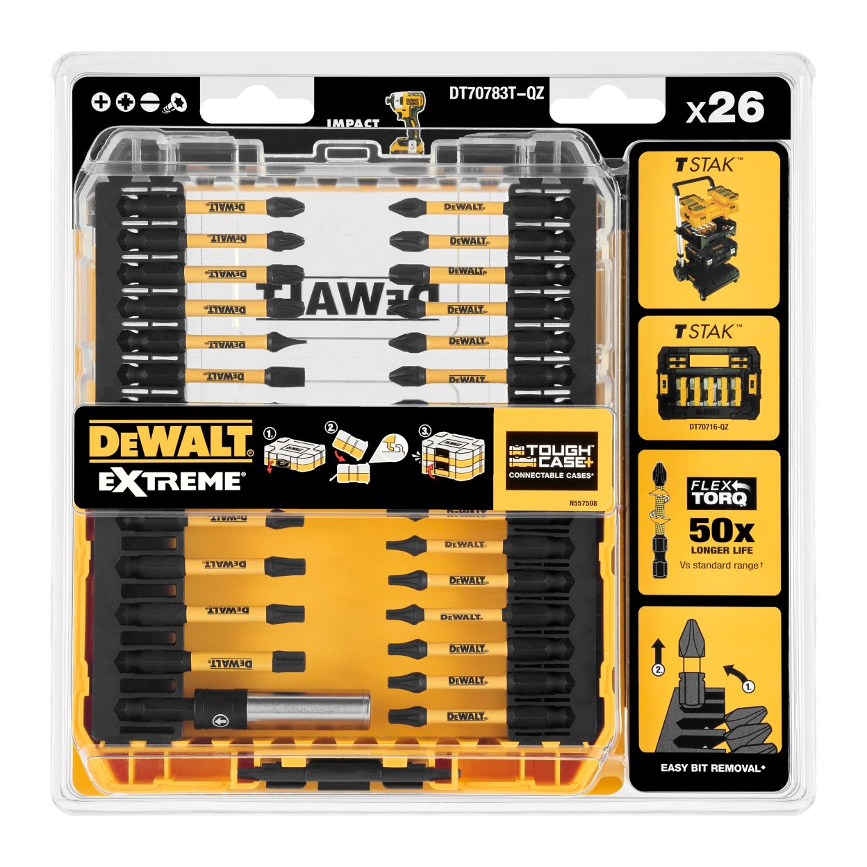 Набор бит DEWALT DT70783T, PH/PZ/SL/Torx, 57 мм, 26 шт., в кейсе (DT70783T-QZ)