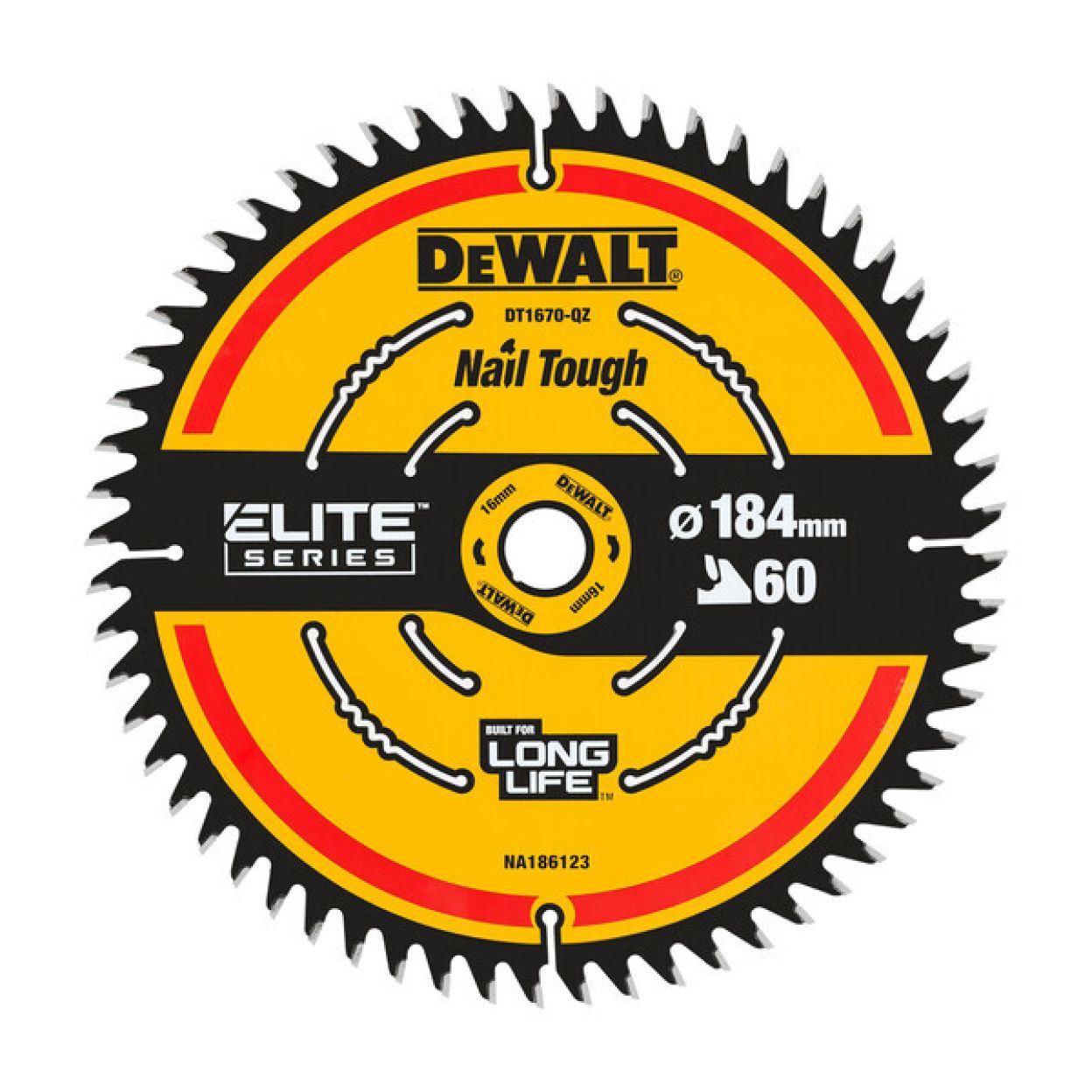 Диск DEWALT DEWDT1670QZ для аккумуляторных пил, 184*16*60T