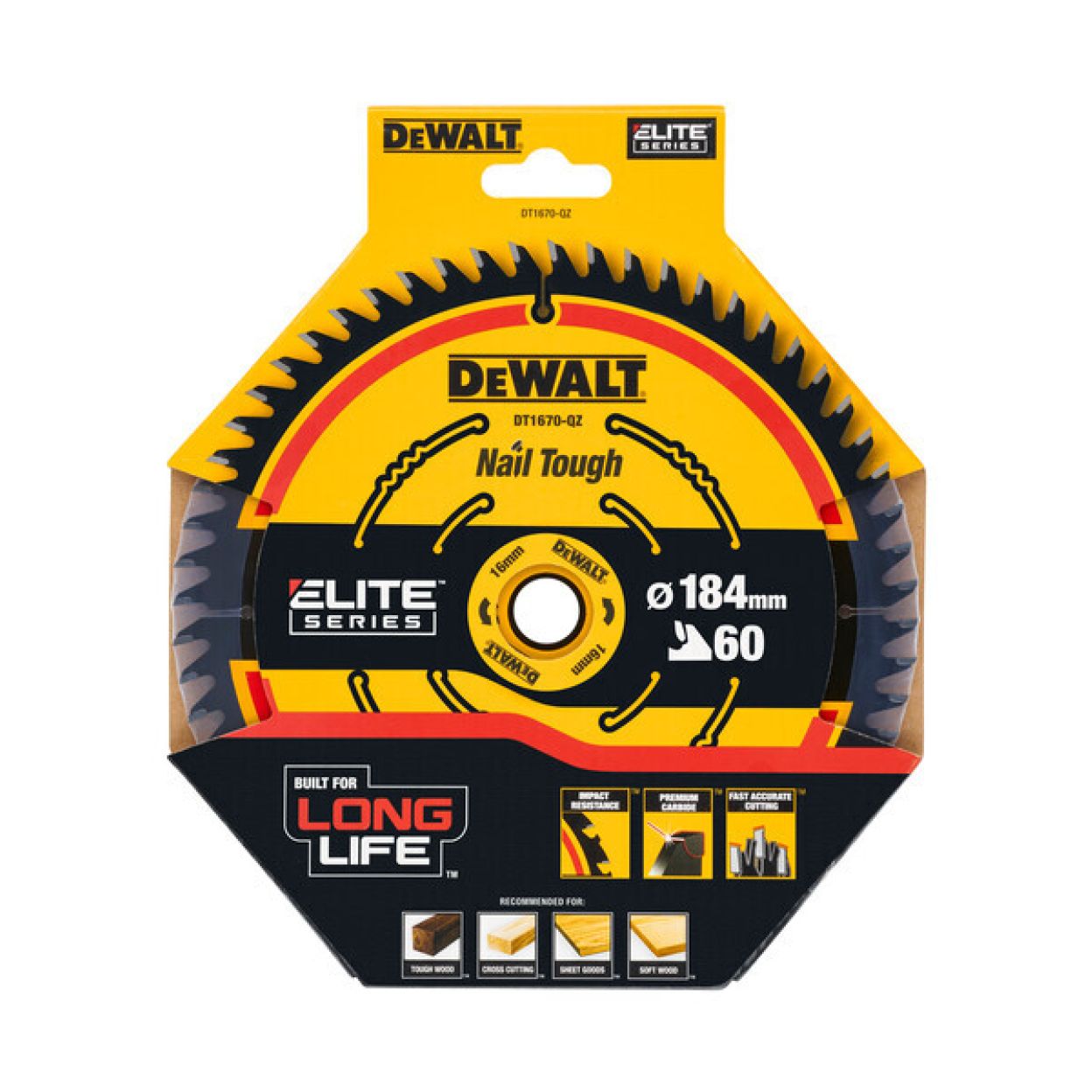 Диск DEWALT DEWDT1670QZ для аккумуляторных пил, 184*16*60T