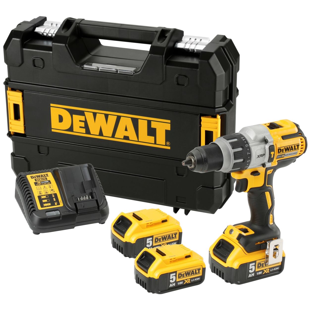 Дрель-шуруповерт DEWALT DCD996P3, 18 В, 2250 об/мин, 38250 уд/мин, с 3 АКБ 5 Ач и ЗУ, в кейсе TSTAK (DCD996P3-QW)