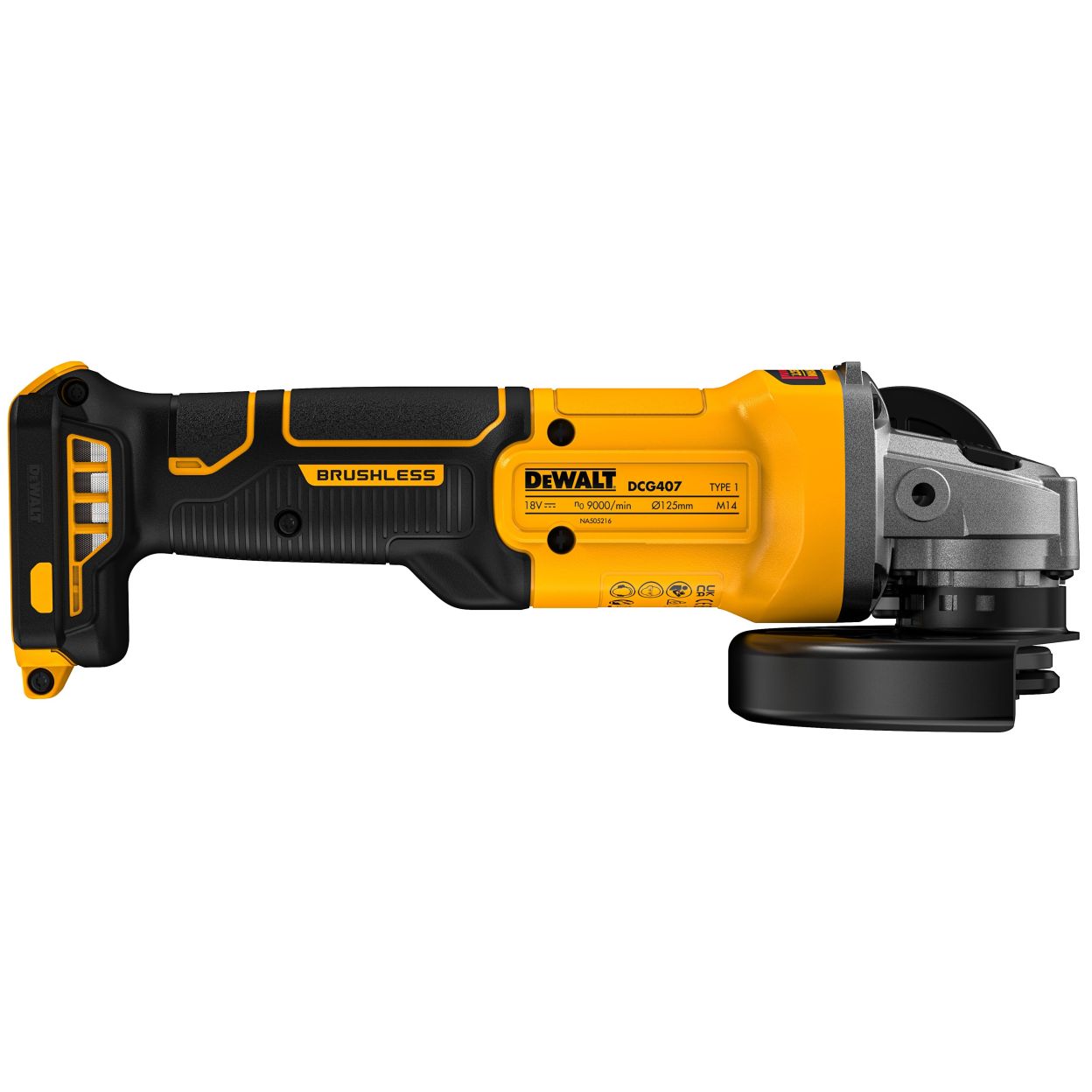 Аккумуляторная угловая шлифмашина DEWALT DCG407NT, 18 В, 125 мм, 9000 об/мин, без АКБ и ЗУ, в кейсе TSTAK (DCG407NT-XJ)