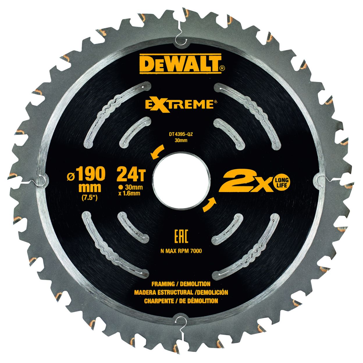Пильный диск DEWALT EXTREME DT4395, 190/30 мм.