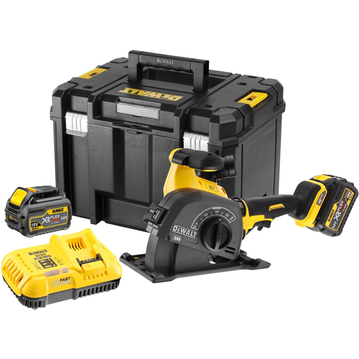Аккумуляторный штроборез DEWALT DCG200T2, 54 В, 125 мм, 9000 об/мин, с 2 АКБ 2 Ач и ЗУ, в кейсе TSTAK (DCG200T2-QW)