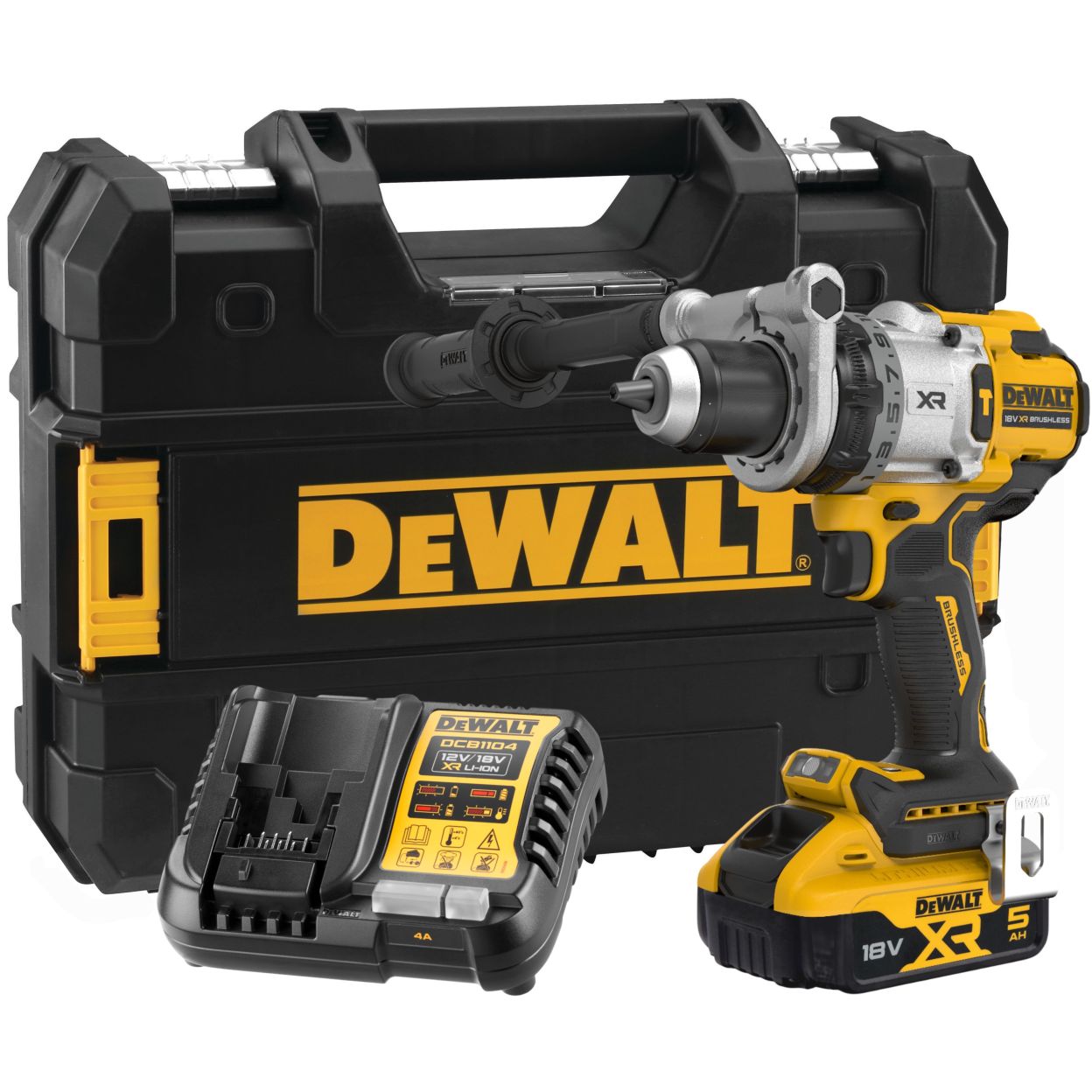 Ударная дрель-шуруповерт DEWALT DCD1007P1T, 18 В, 2250 об/мин, 38250 уд/мин, с АКБ 5 Ач и ЗУ, в кейсе TSTAK (DCD1007P1NT-XJ)
