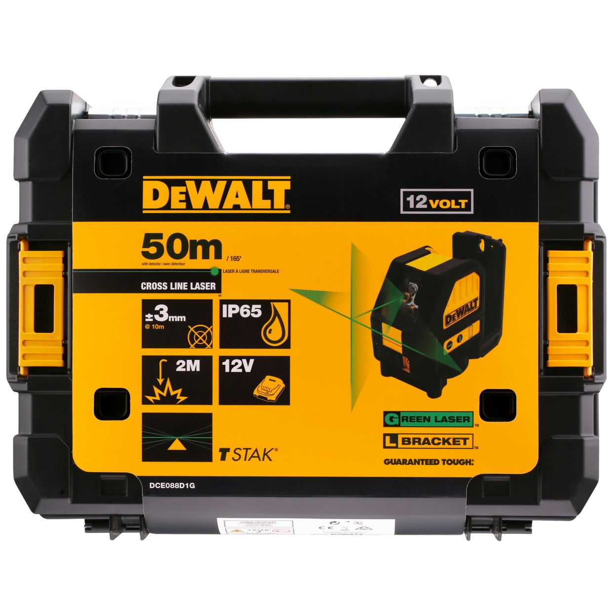 Аккумуляторный лазерный нивелир DEWALT DCE088D1G, 12 В, зеленый луч, 35 м, с АКБ 2 Ач и ЗУ, в кейсе TSTAK (DCE088D1G-QW)