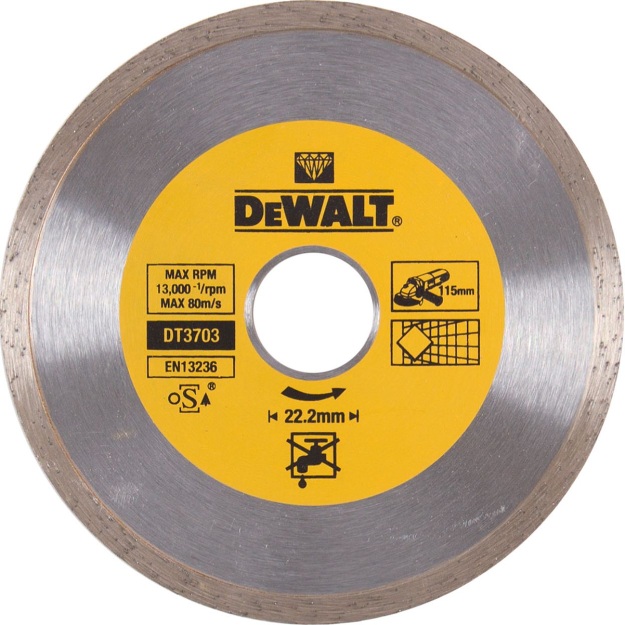 Алмазный круг сплошной по керамике DEWALT DT3703, 115 x 22.2 мм, h=5