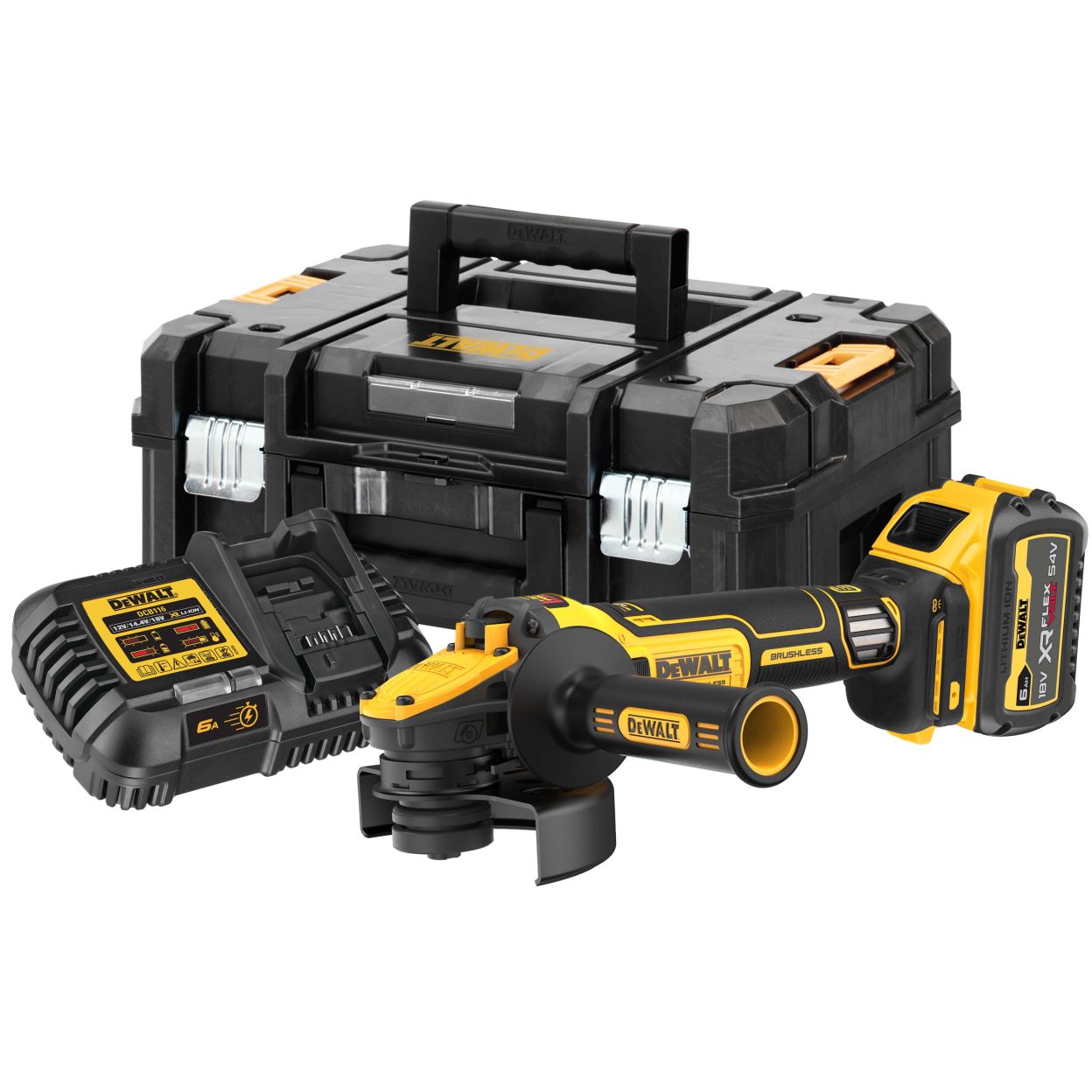 Аккумуляторная угловая шлифмашина DEWALT DCG409VST1, 18/54 В, 125 мм, 9000 об/мин, с АКБ 6 Ач и ЗУ, в кейсе TSTAK (DCG409VST1-QW)