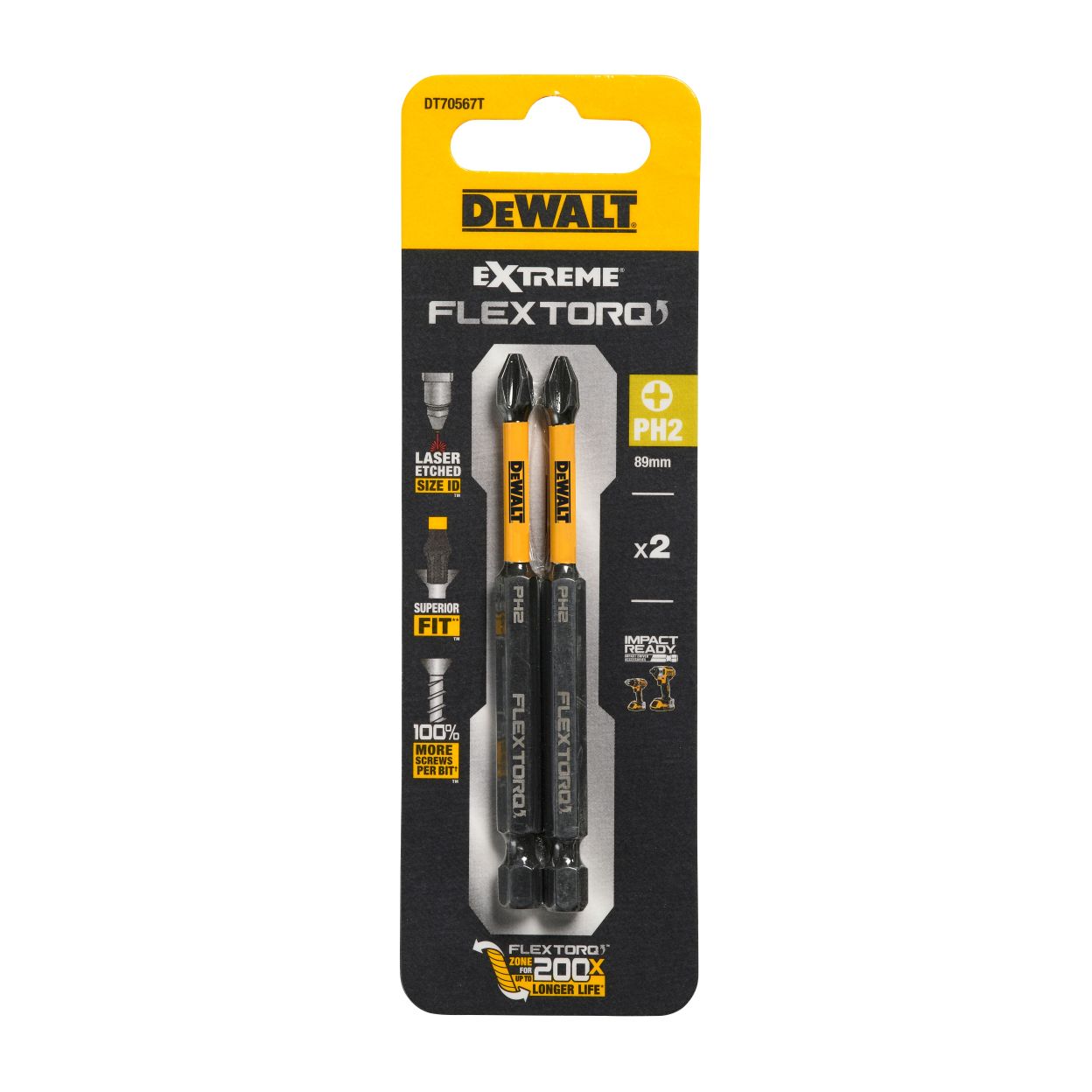 Бита DEWALT PH2, 89 мм, HEX, 2 шт. (DT70567T-QZ)