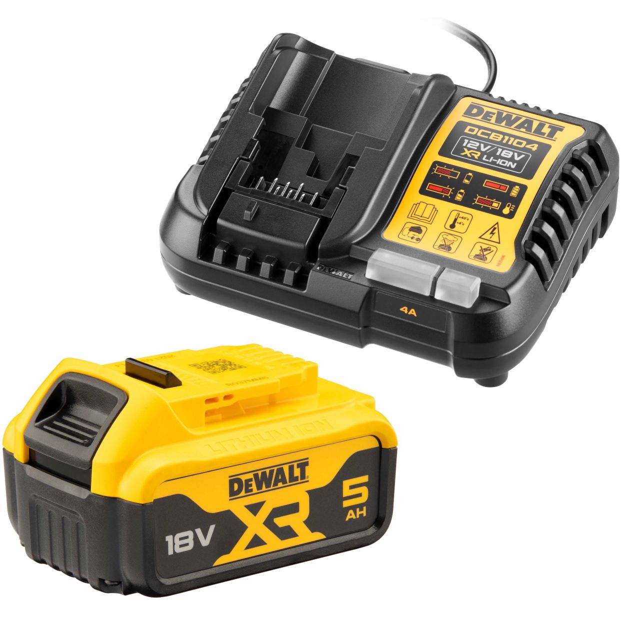 Набор DEWALT DCB1104P1: АКБ DCB184, Li-Ion, 18 В, 5 Ач и зарядное устройство DCB1104, 12/18 В, 4 A (DCB1104P1-QW)