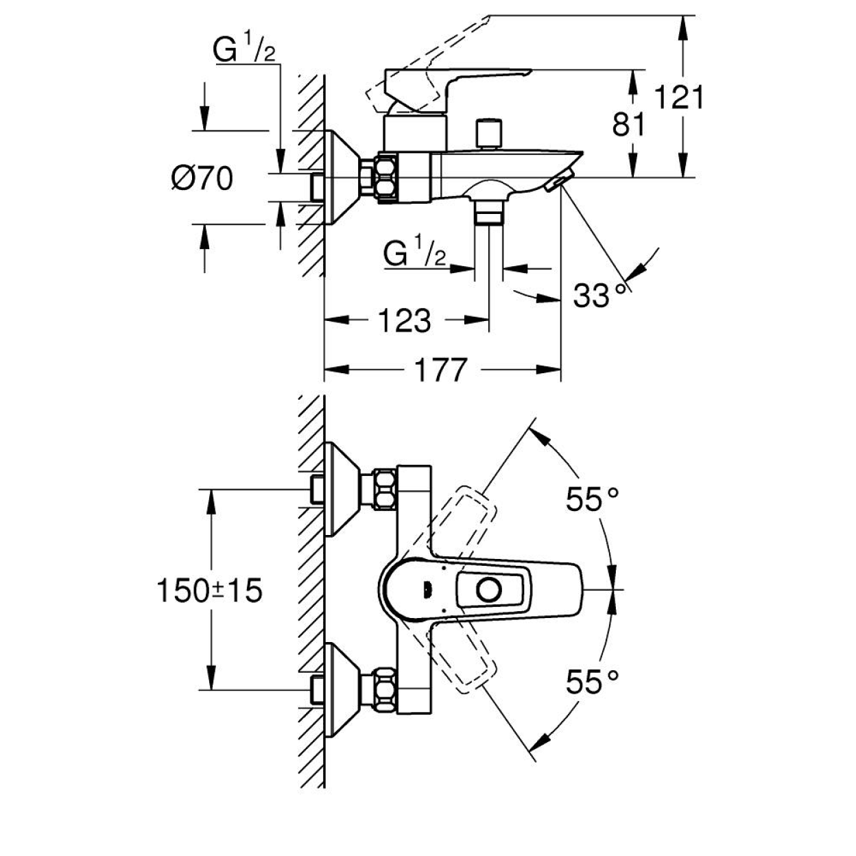 Смеситель для ванны Grohe BauLoop, хром (23603001)