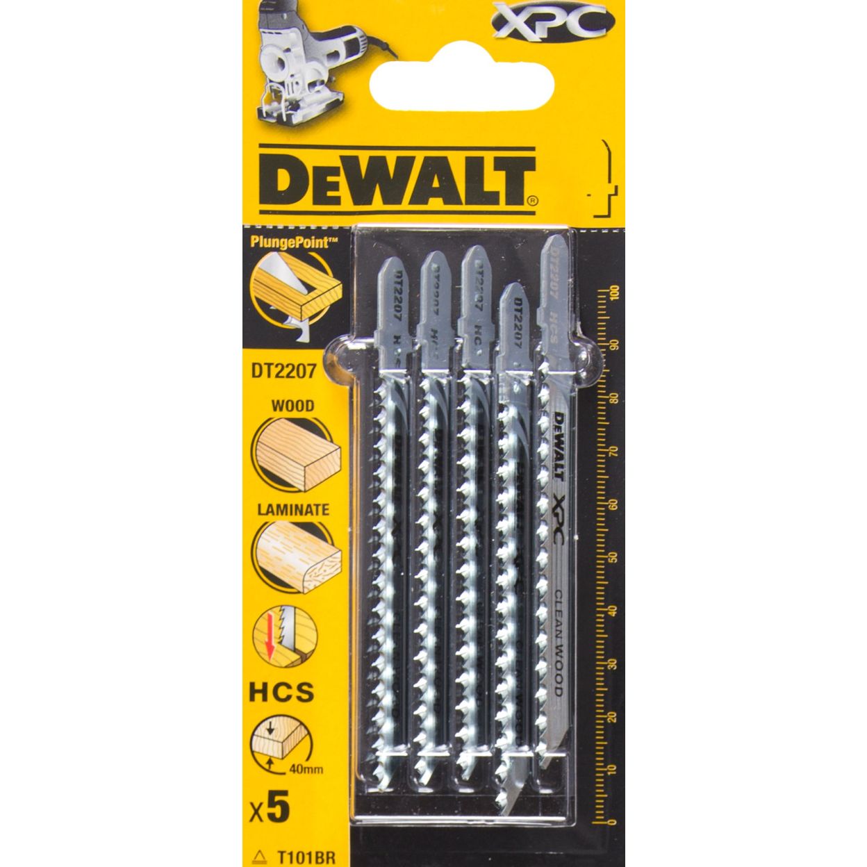 Пилка для лобзика DEWALT EXTREME PRECISION CUT DT2207, по дереву из высокоуглеродистой стали, HCS, 100 x 75 x 2.5 x 40 мм, T101BR, 5 шт.