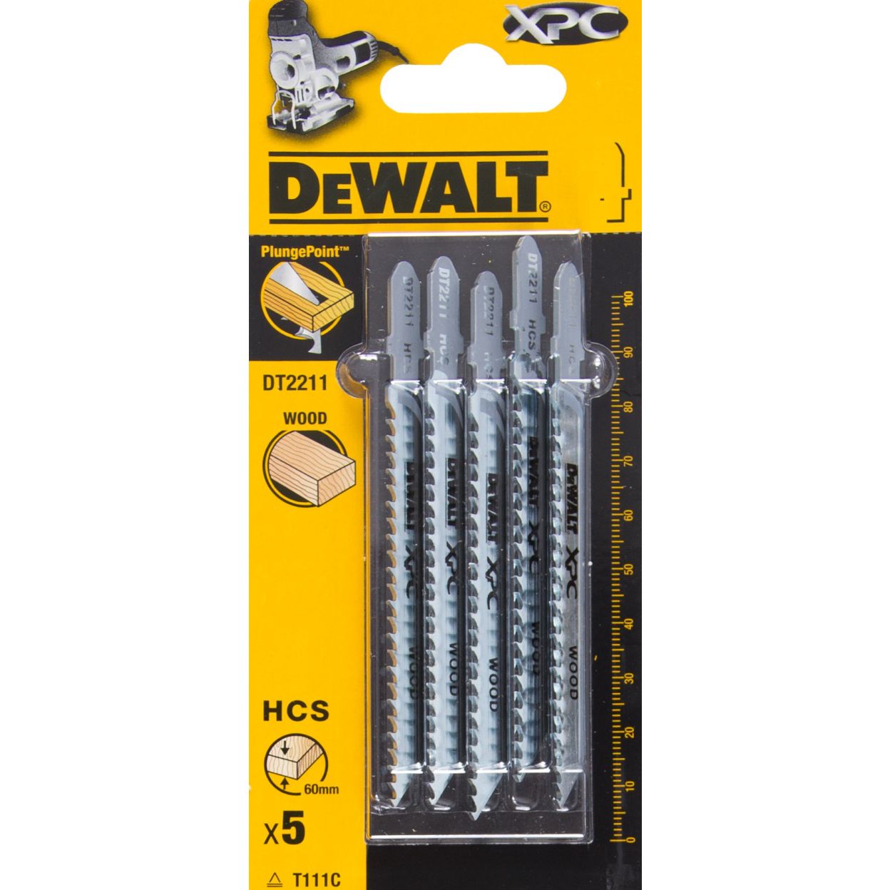 Пилка для лобзика DEWALT EXTREME PRECISION CUT DT2211, по дереву из высокоуглеродистой стали, HCS, 100 x 75 x 3.1 x 60 мм, T111C, 5 шт.