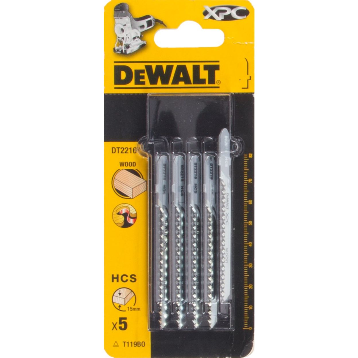 Пилка для лобзика DEWALT EXTREME PRECISION CUT DT2216, по дереву из высокоуглеродистой стали, HCS, 82 x 54 x 2.0 x 15 мм, T119BO, 5 шт.