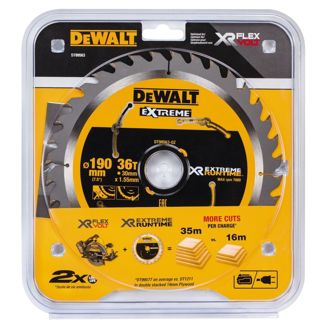 Пильный диск DEWALT EXTREME RUNTIME DT99563, 190/30 мм.