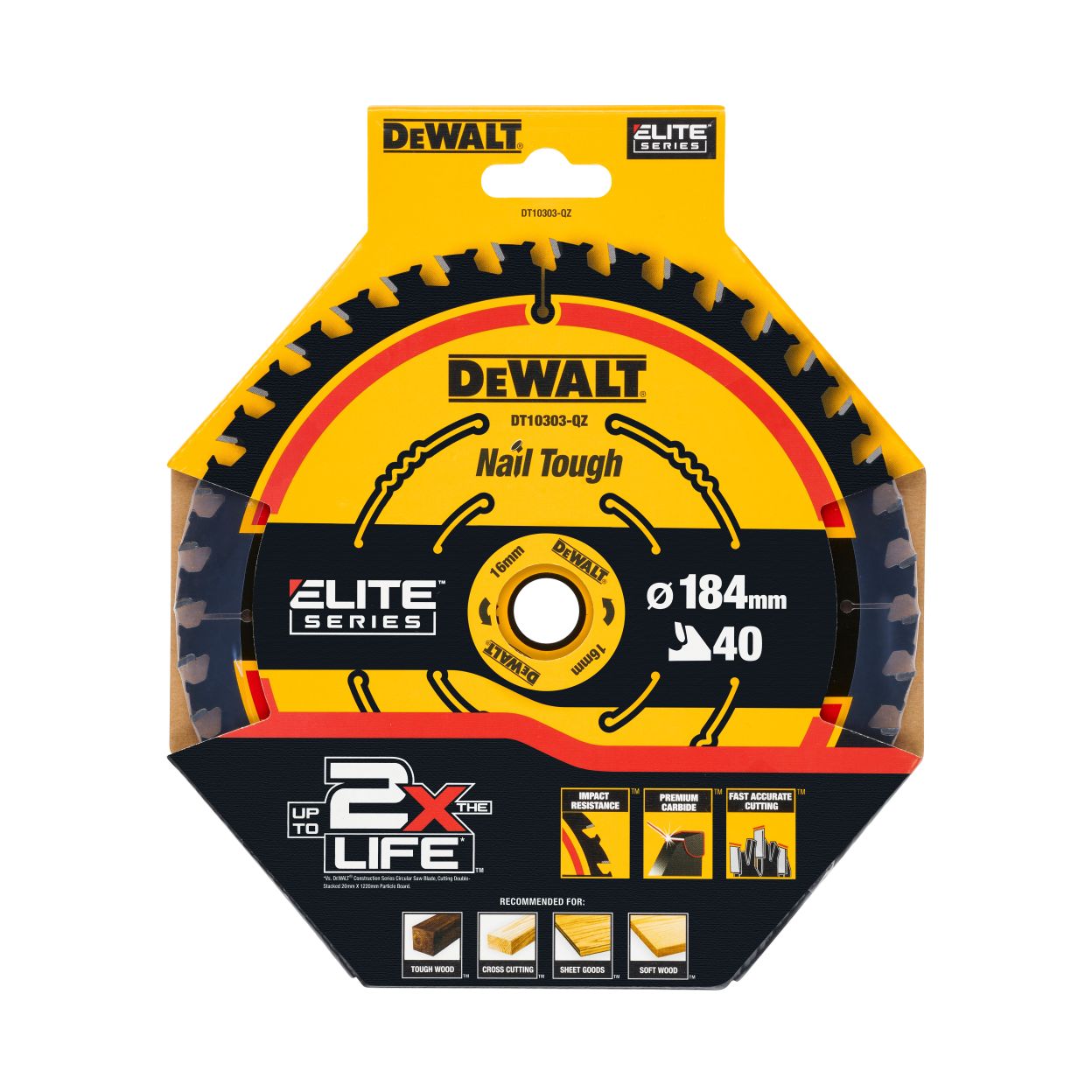 Пильный диск DEWALT DT10303, по дереву, 184х16х1 мм (DT10303-QZ)