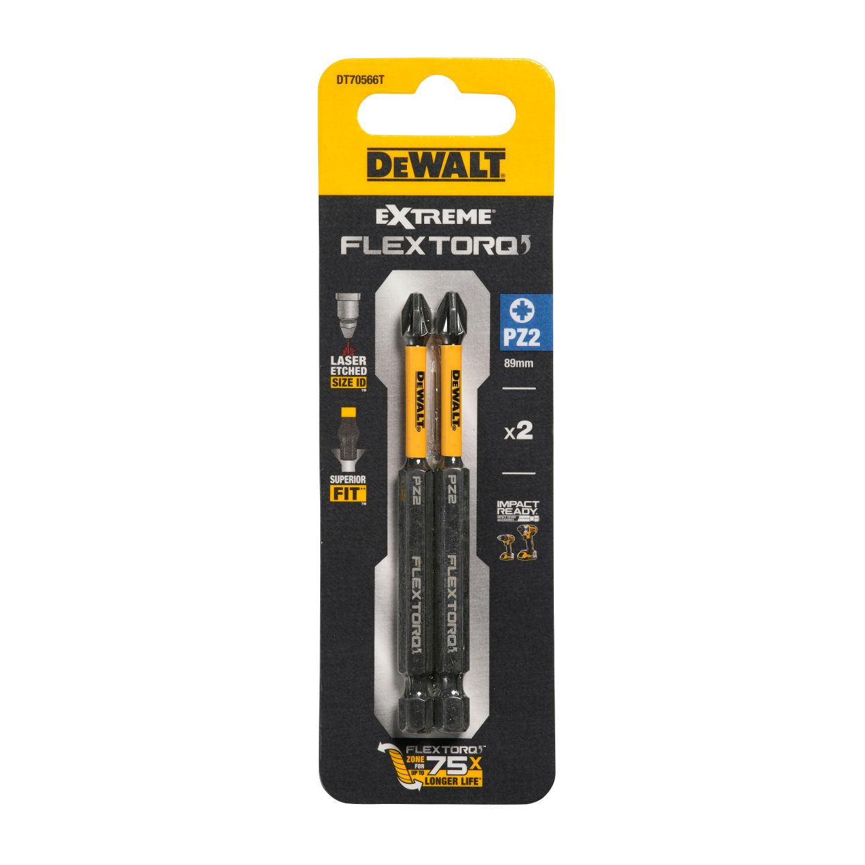 Бита DEWALT PZ2, 85 мм, HEX, 2 шт. (DT70566T-QZ)