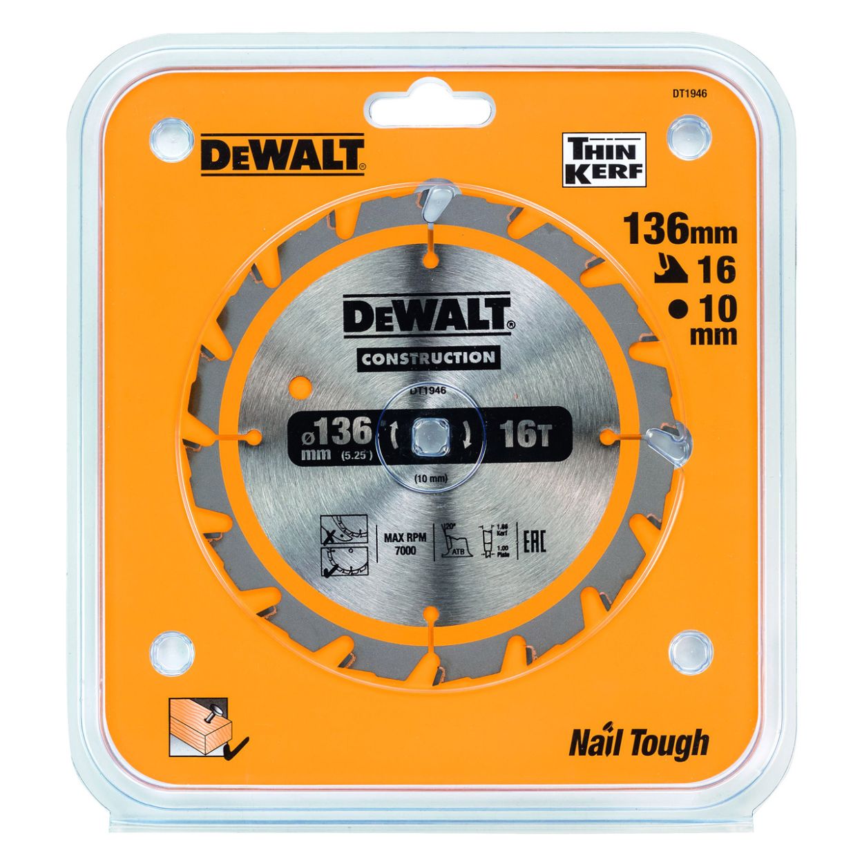 Диск пильный по дереву DEWALT CONSTRUCTION , 136х10х1 мм (DT1946-QZ)