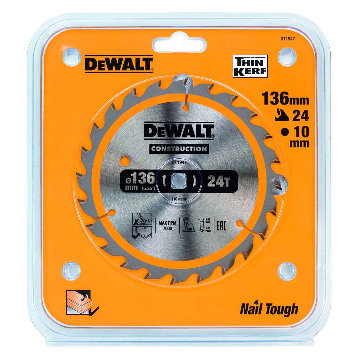 Диск пильный по дереву DEWALT CONSTRUCTION , 136х10х1 мм (DT1947-QZ)