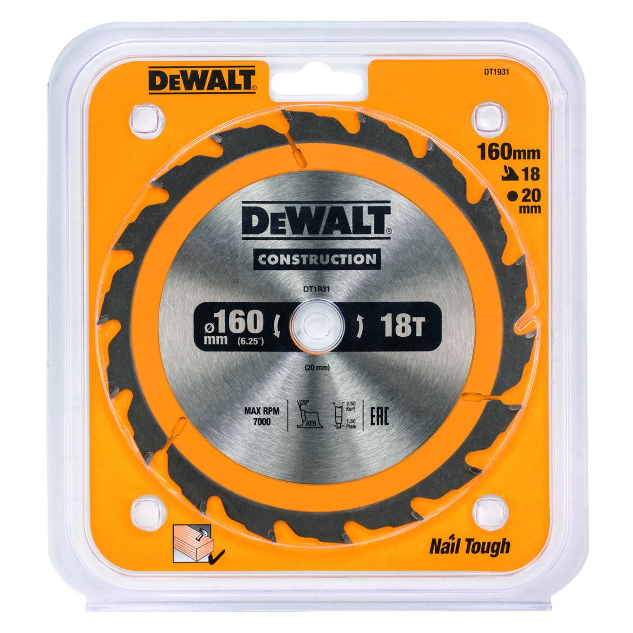 Диск пильный по дереву DEWALT CONSTRUCTION, 160х20х1.5 мм (DT1931-QZ)