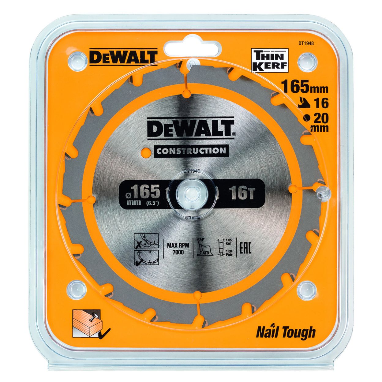 Диск пильный по дереву DEWALT CONSTRUCTION, 165х20х1 мм (DT1948-QZ)