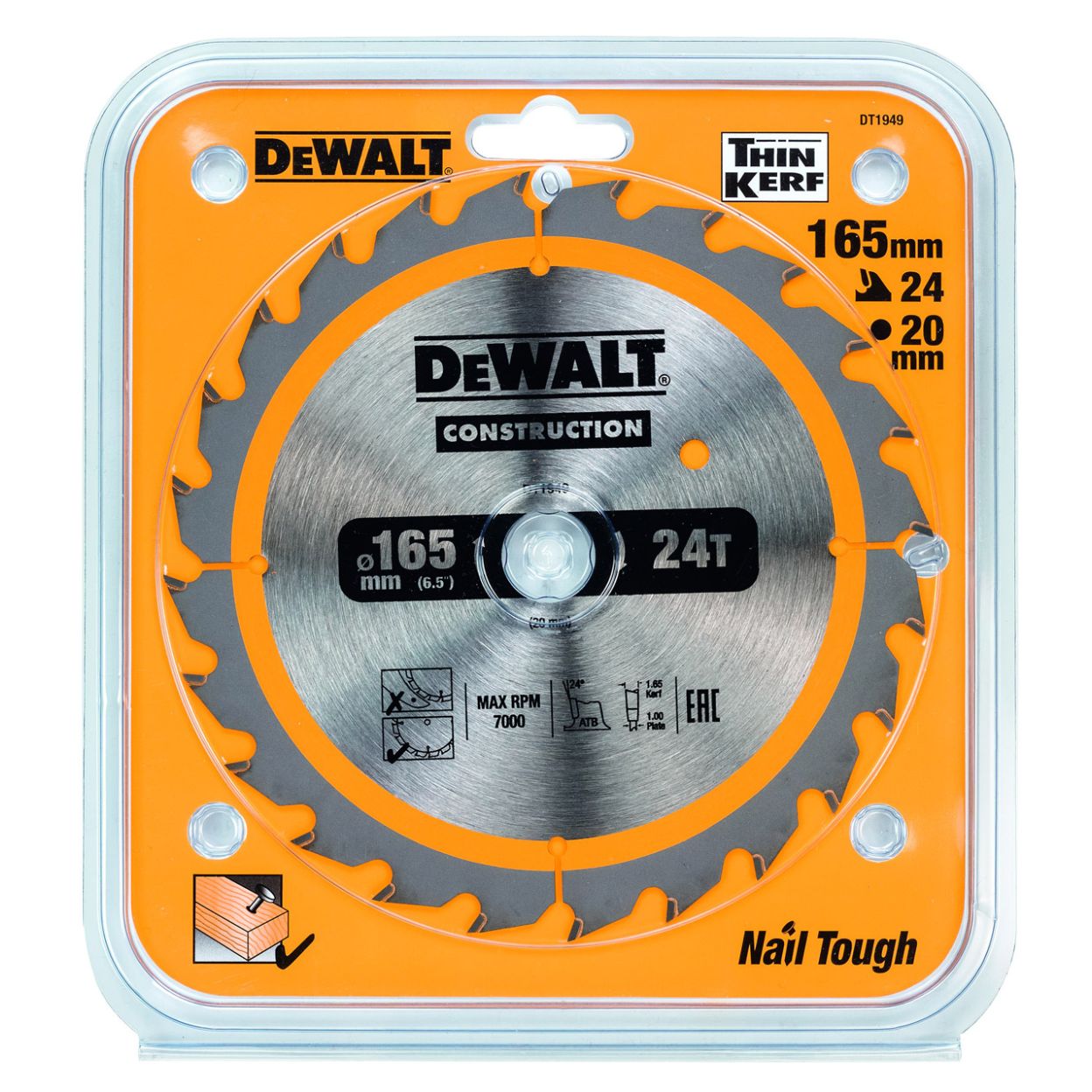 Диск пильный по дереву DEWALT CONSTRUCTION, 165х20х1 мм (DT1949-QZ)