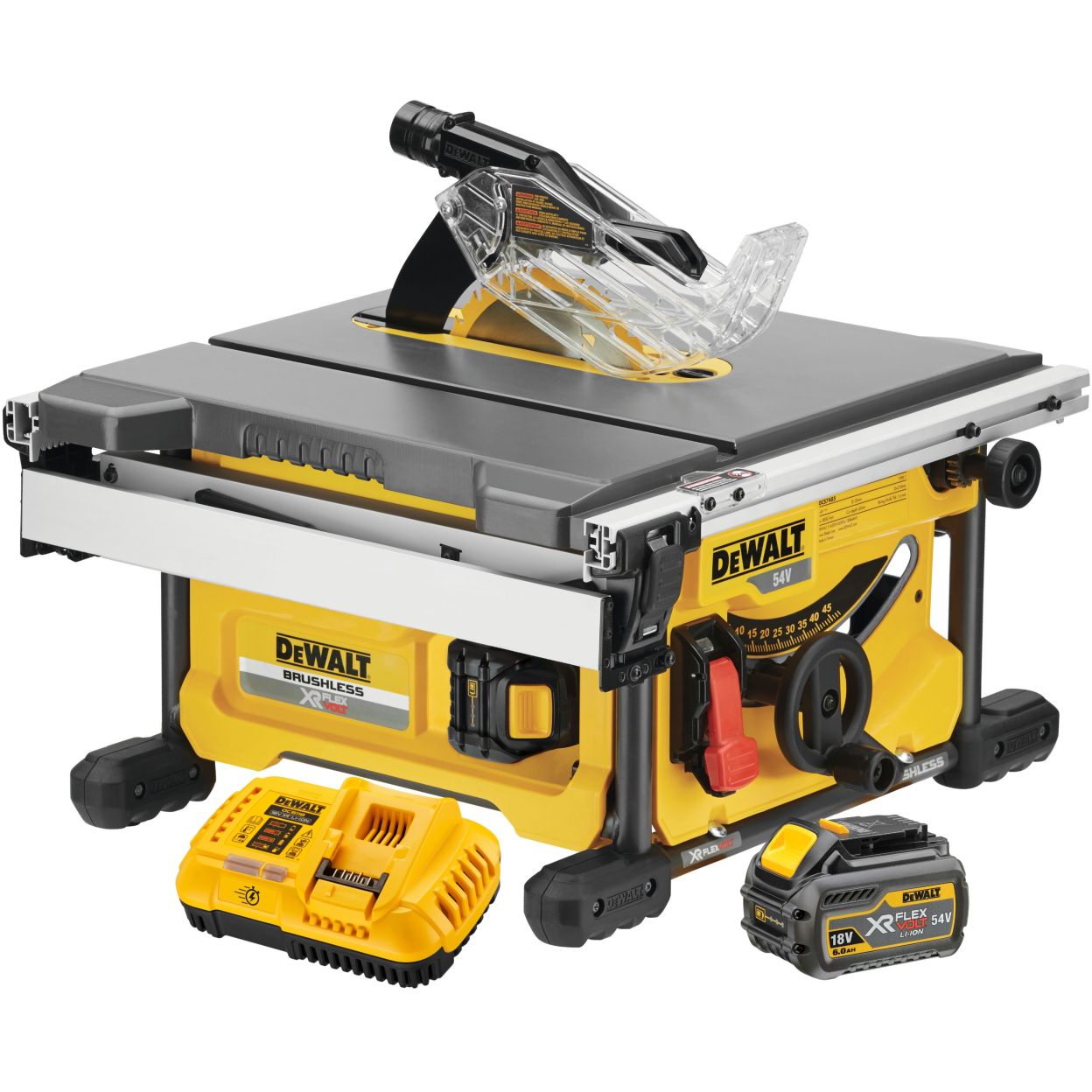Аккумуляторная дисковая настольная пила DEWALT DCS7485T2, 54 В, 210 мм, 5800 об/мин, с 2 АКБ 2 Ач и ЗУ (DCS7485T2-QW)