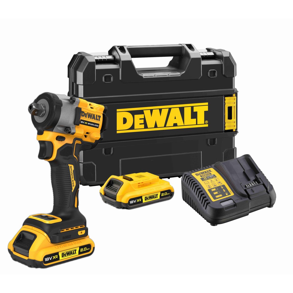 Аккумуляторный гайковерт DEWALT DCF922D2T, 18 В, 610 Нм, 3550 уд/мин, с 2 АКБ 2 Ач и ЗУ, в кейсе TSTAK (DCF922D2T-QW)