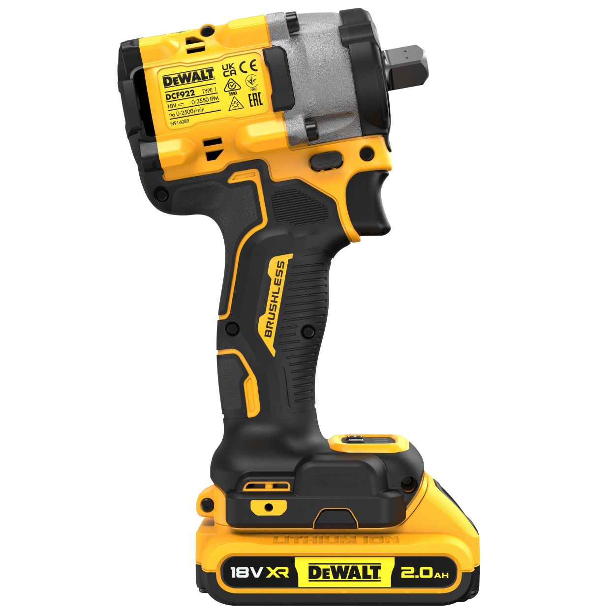 Аккумуляторный гайковерт DEWALT DCF922D2T, 18 В, 610 Нм, 3550 уд/мин, с 2 АКБ 2 Ач и ЗУ, в кейсе TSTAK (DCF922D2T-QW)