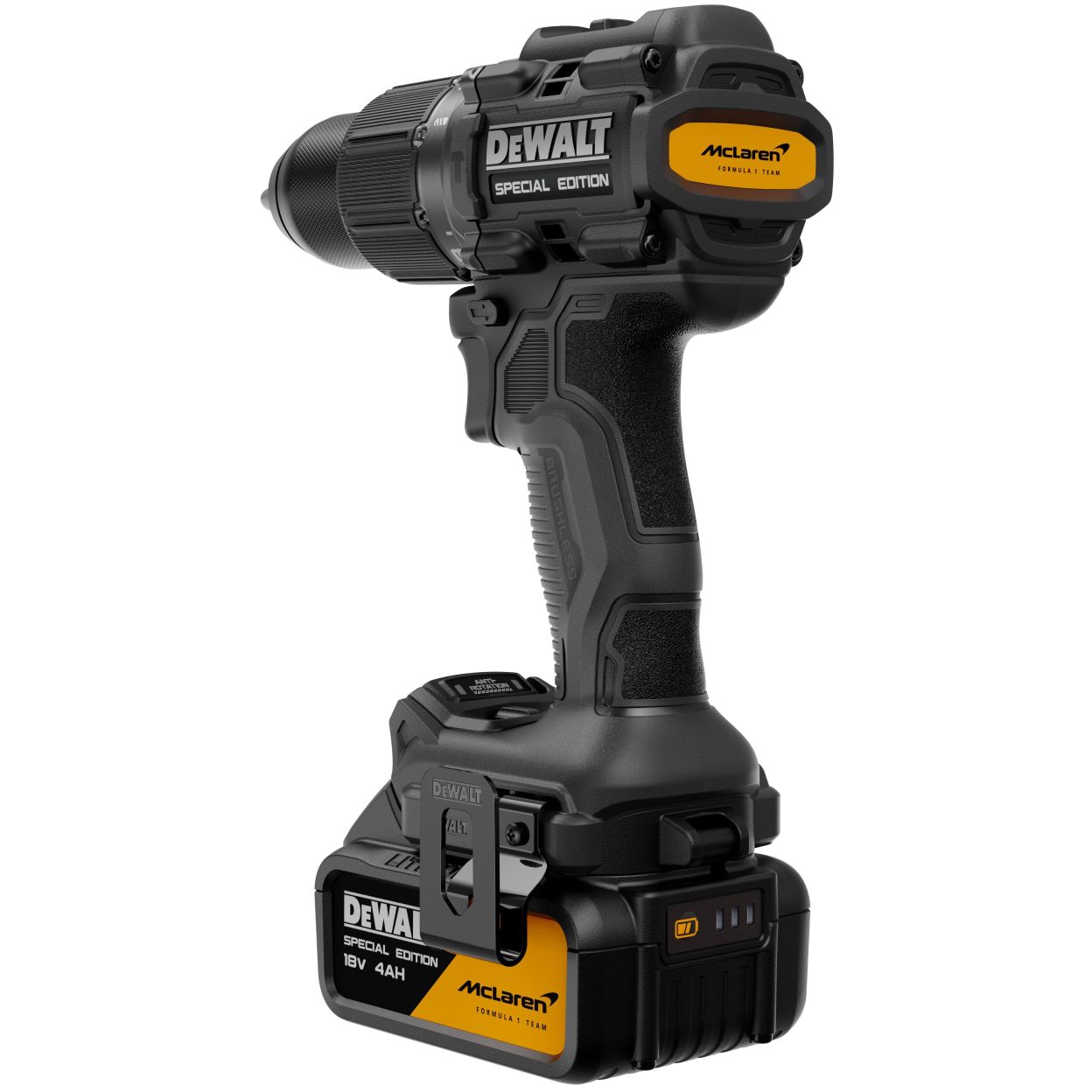 Ударная дрель-шуруповерт DEWALT McLaren Limited Edition DCD86MM2KT, 18 В, 2000 об/мин, с 2 АКБ 4 Ач и ЗУ, в кейсе TSTAK