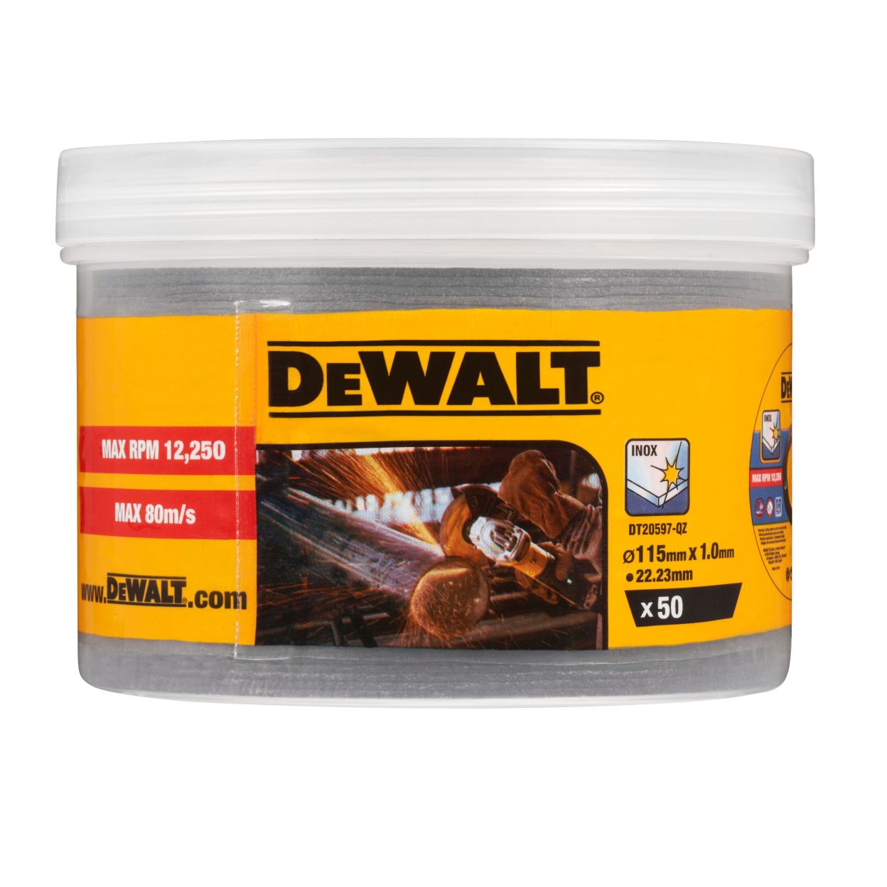 Диск отрезной DEWALT DT20599, по металлу, 115х22.23х1 мм, 50 шт. (DT20597-QZ)