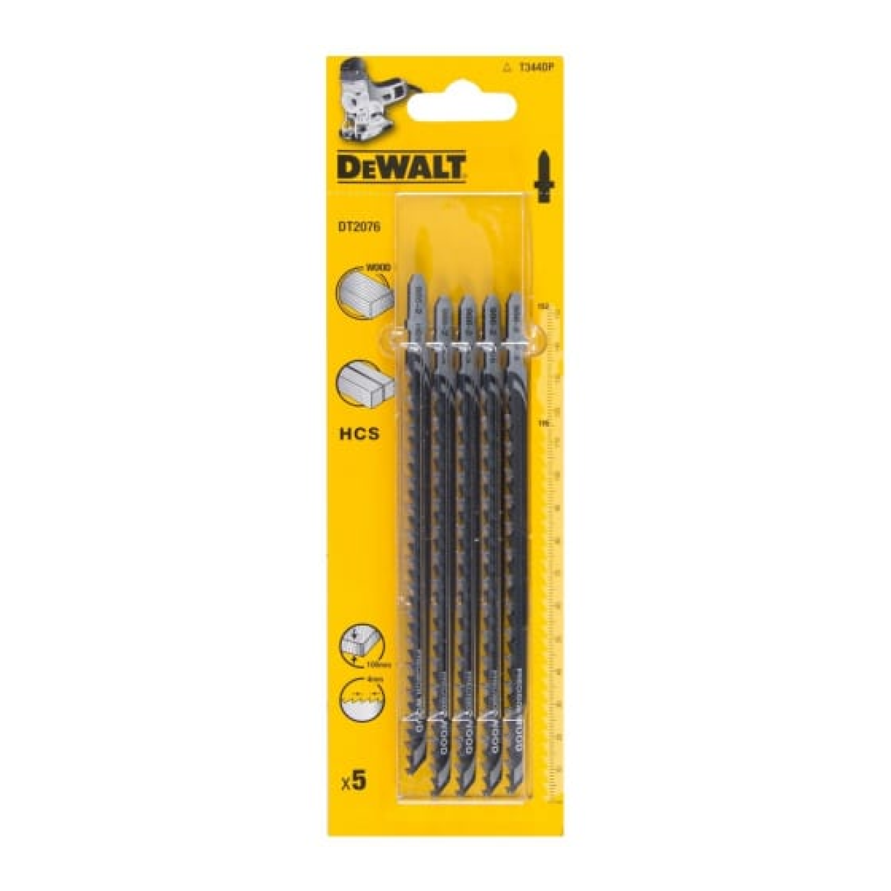 Пилка для лобзика DEWALT DT2076, по дереву из высокоуглеродистой стали, HCS, 152 x 116 x 4.0 x 100 мм, T344DP, 5 шт.