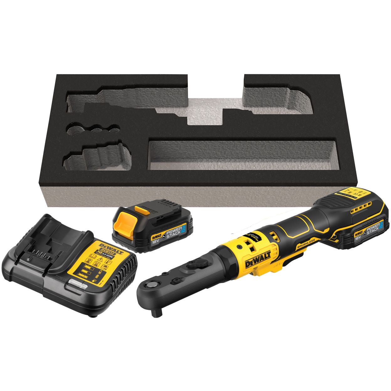 Аккумуляторный угловой гайковерт DEWALT DCF510E2G, с трещоткой, 18 В, 102 Нм, 300 об/мин, с 2 АКБ 1.7 Ач и ЗУ, в чехле (DCF510E2G-QW)