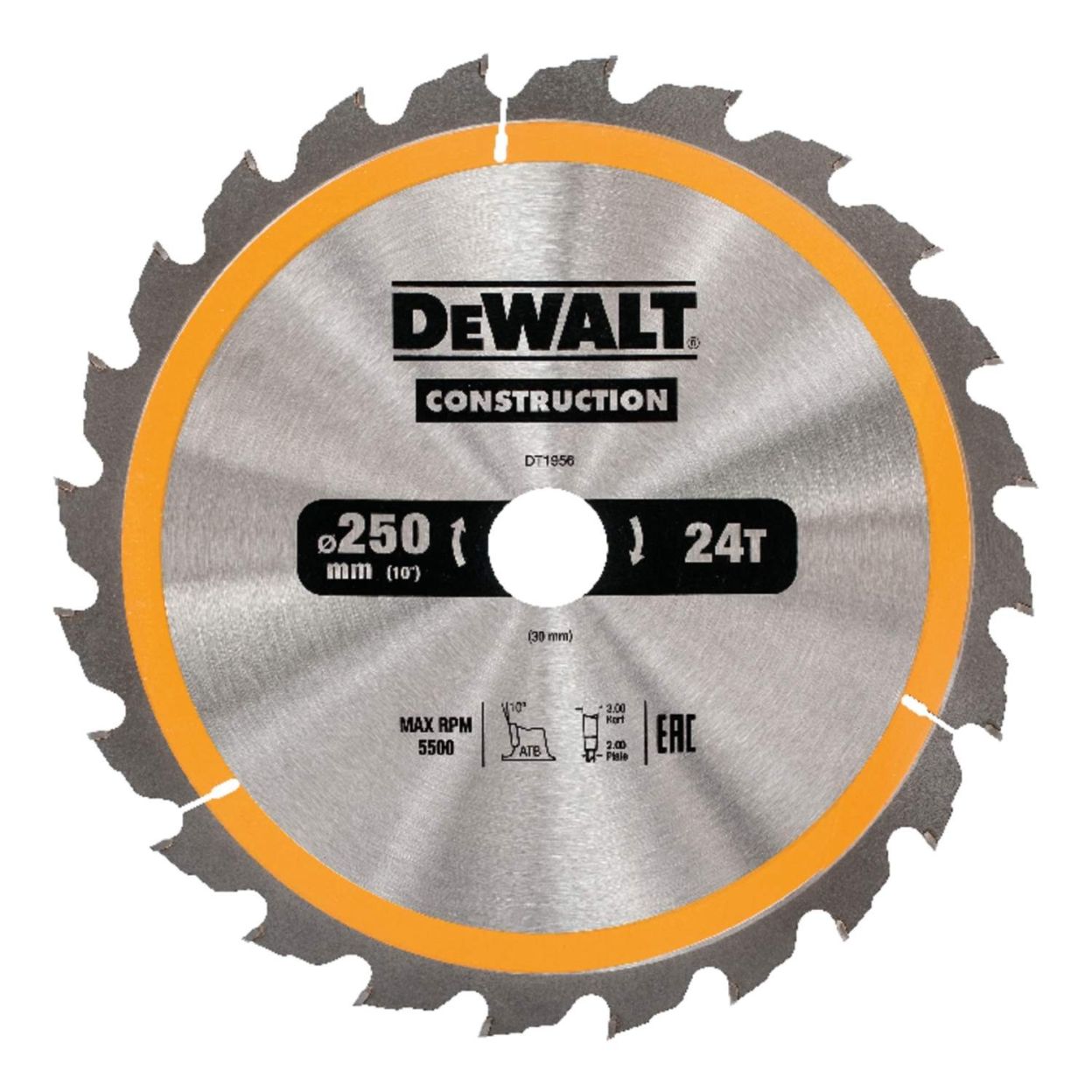 Диск пильный по дереву DEWALT CONSTRUCTION, 250х30х2 мм (DT1956-QZ)