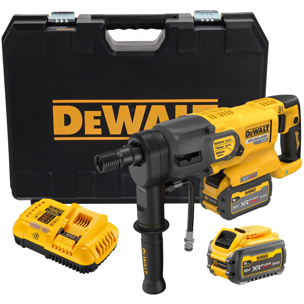 Аккумуляторная дрель алмазного сверления DEWALT DCD150X2, 54 В, 2500 об/мин, с 2 АКБ 3 Ач и ЗУ, в кейсе (DCD150X2-QW)