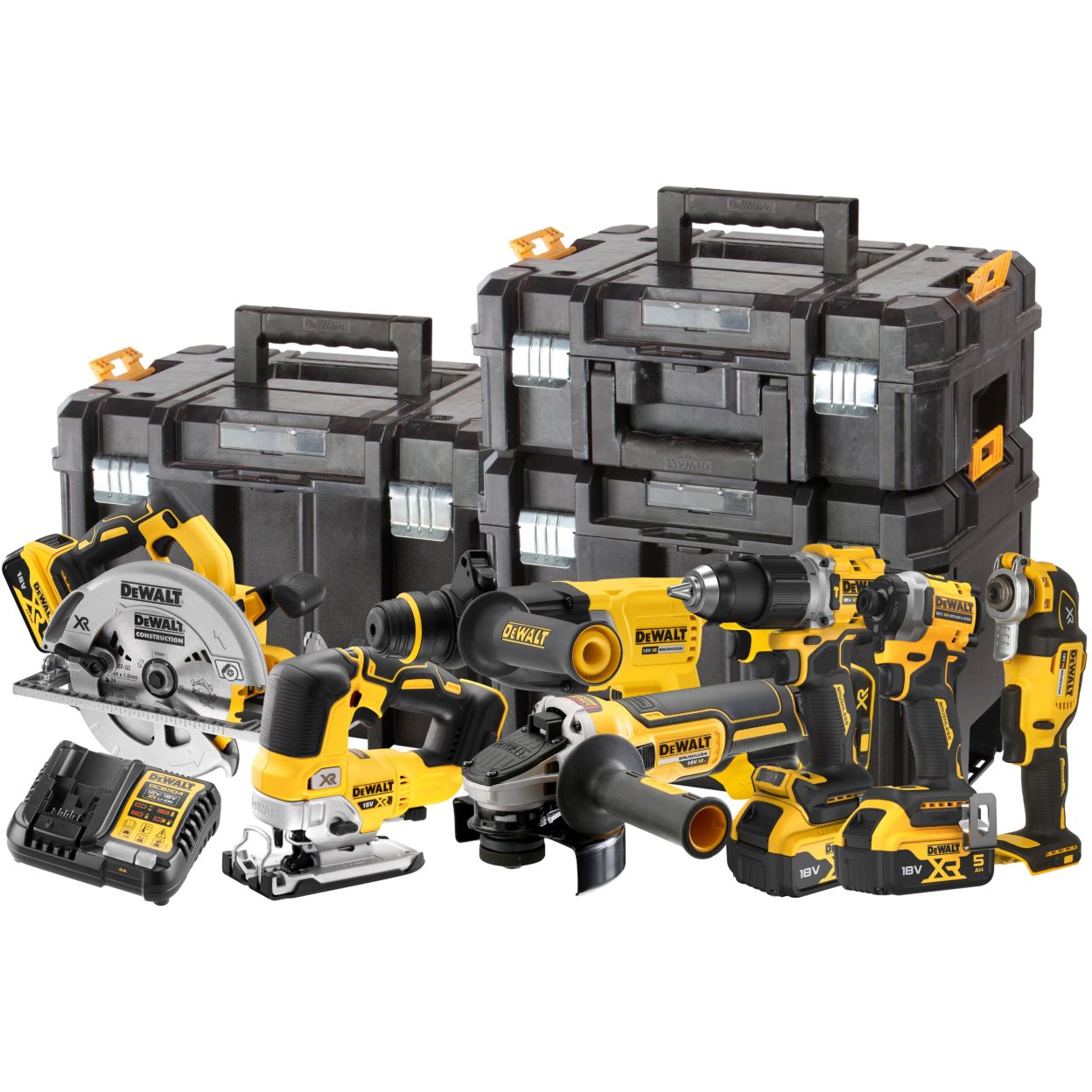 Аккумуляторный набор DEWALT DCK706P3T, 18 В: 7 инструментов, с 3 АКБ 5 Ач и ЗУ, в 3 кейсах TSTAK (DCK706P3T-QW)