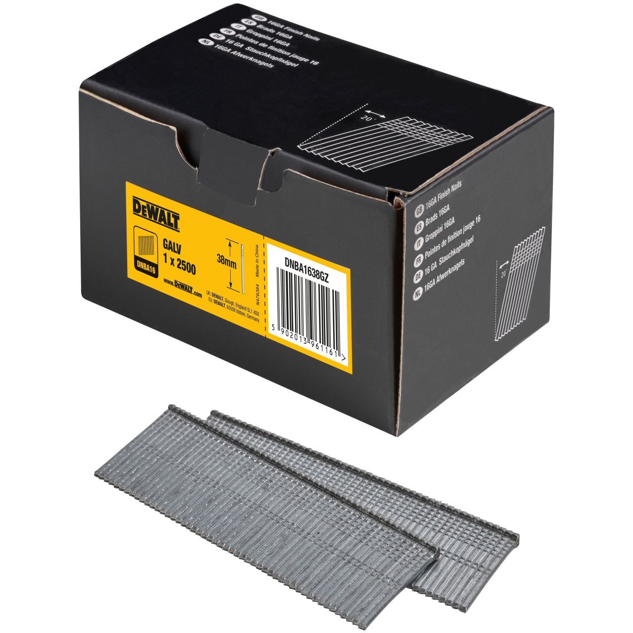 Гвозди DEWALT DNBA1638GZ, для нейлера, оцинкованные, 16GA, 38x1.6 мм, 25000 шт. (DNBA1638GZ-10)